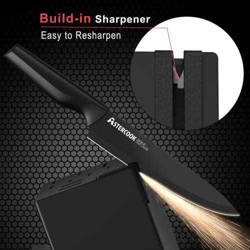 Astercook Knife Set, Astercook 21 Pieces Knife Sets for Kitchen with Block, Dishwasher Safe Kitchen Knife Set with Built-in Sharpener, German Stainless Steel Black Knife Block Set - Image 4