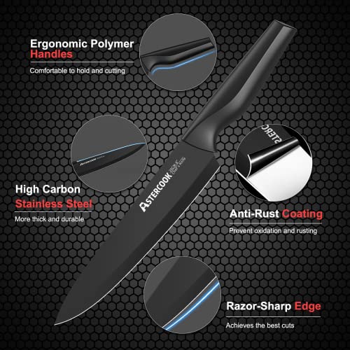 Astercook Knife Set, Astercook 21 Pieces Knife Sets for Kitchen with Block, Dishwasher Safe Kitchen Knife Set with Built-in Sharpener, German Stainless Steel Black Knife Block Set - Image 3
