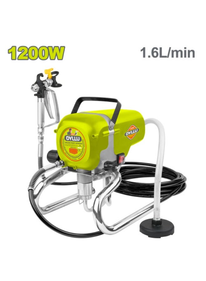 DYLLU 1200W بخاخ طلاء احترافي بدون هواء - 1.6 لتر/دقيقة إنتاجية عالية، آلة طلاء كهربائية لمشاريع داخلية وخارجية واسعة النطاق