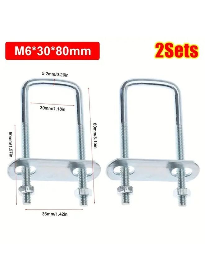 2 Sets M6x30x80mm Iron Square Clamp Durable Screw with Baffle Pipe U Bolt Right Angle - Image 1