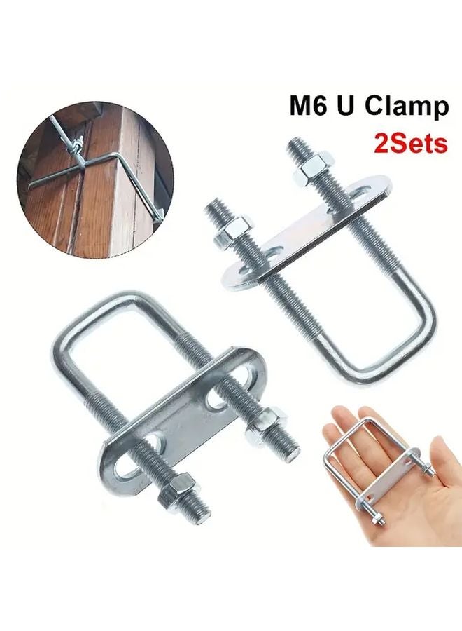 2 Sets M6x30x80mm Iron Square Clamp Durable Screw with Baffle Pipe U Bolt Right Angle - Image 2