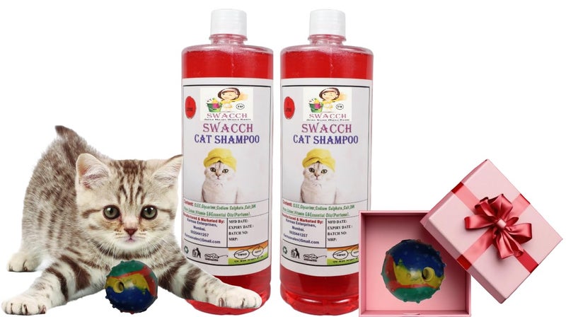 swacch Cat Shampoo + Rubber Musical Ball I Chew Playing Rubber Ball I Interactive Cat Toy Balls I Training & Play I Combo Pack I 1 Litre Pack of 2 Jasmine - Image 1