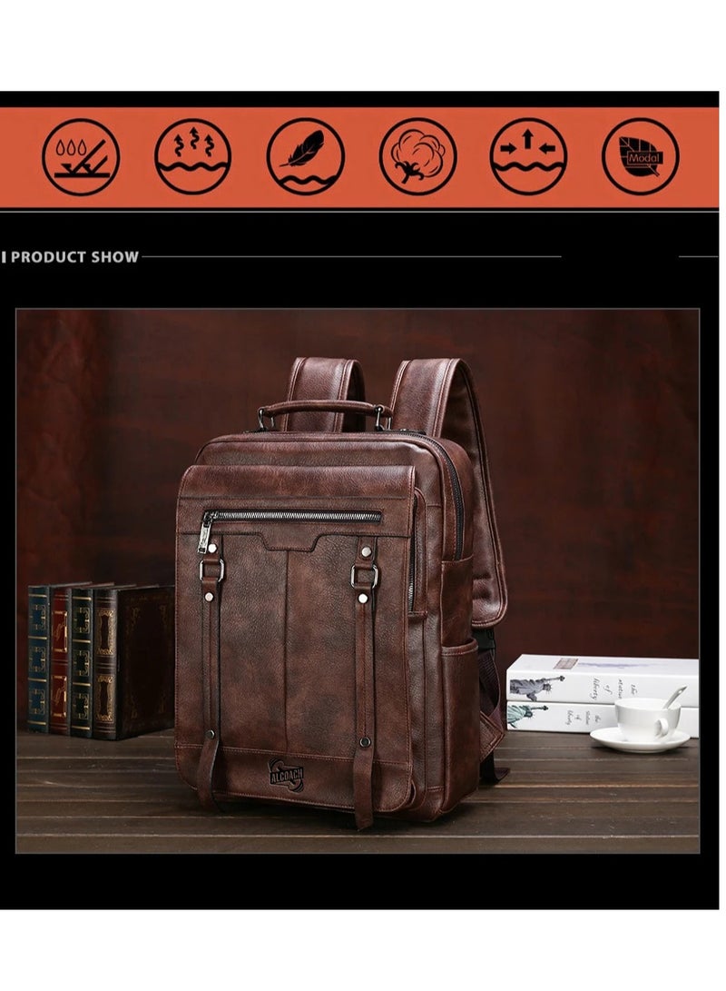 Men's Coach Bag Shoulder Bags Men's Handbags Vintage Large Capacity Leather Bag Men's Leather Backpacks Tote Bag Wallet Leather Backpack  - Image 1