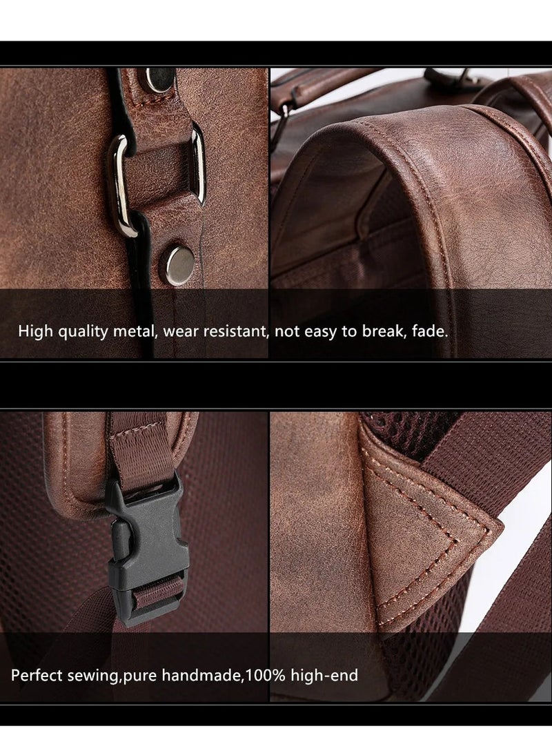 Men's Coach Bag Shoulder Bags Men's Handbags Vintage Large Capacity Leather Bag Men's Leather Backpacks Tote Bag Wallet Leather Backpack  - Image 4