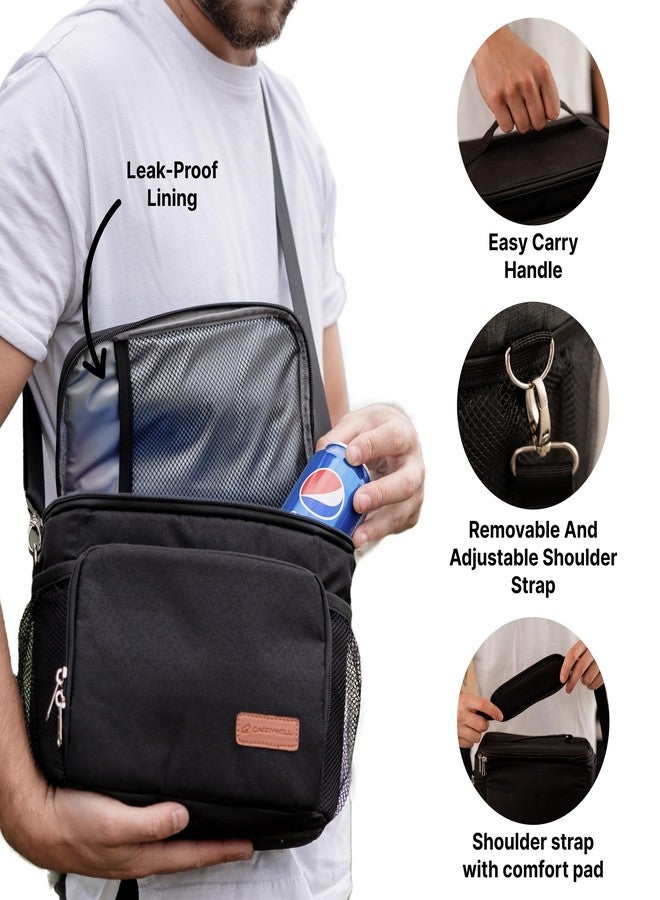Carrywell (Not Made In China) Insulated Lunch Bag For Men, Men's Lunch Box, Leakproof, Collapsible, Soft Sided Cooler W/Adjustable Shoulder Strap, Black - Image 4