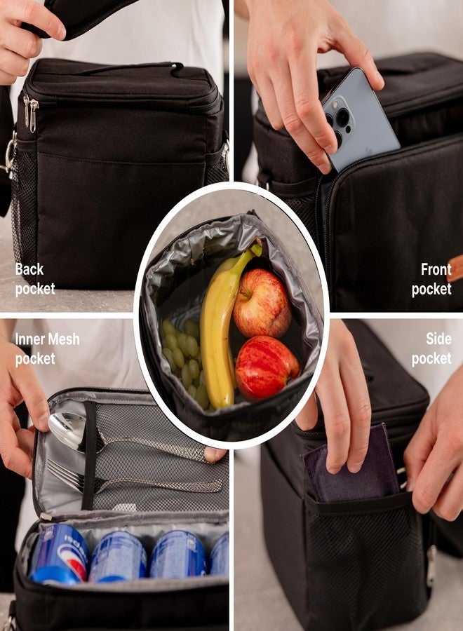 Carrywell (Not Made In China) Insulated Lunch Bag For Men, Men's Lunch Box, Leakproof, Collapsible, Soft Sided Cooler W/Adjustable Shoulder Strap, Black - Image 3