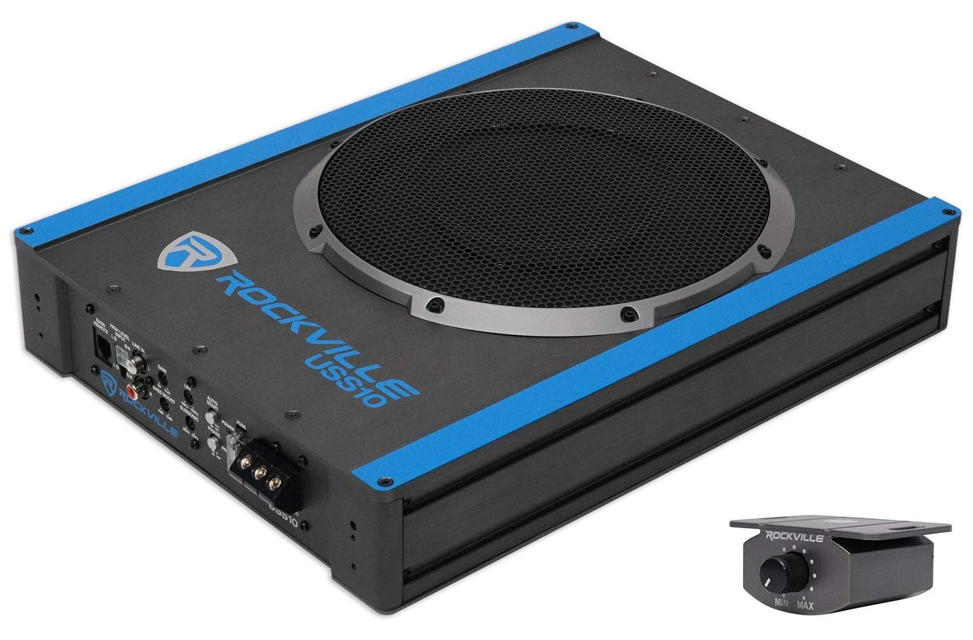 Rockville USS10 800W 10" Slim Under-Seat Active Car Subwoofer, High-Power Audio, Compact Design, Easy Installation, Perfect for Cars and Trucks