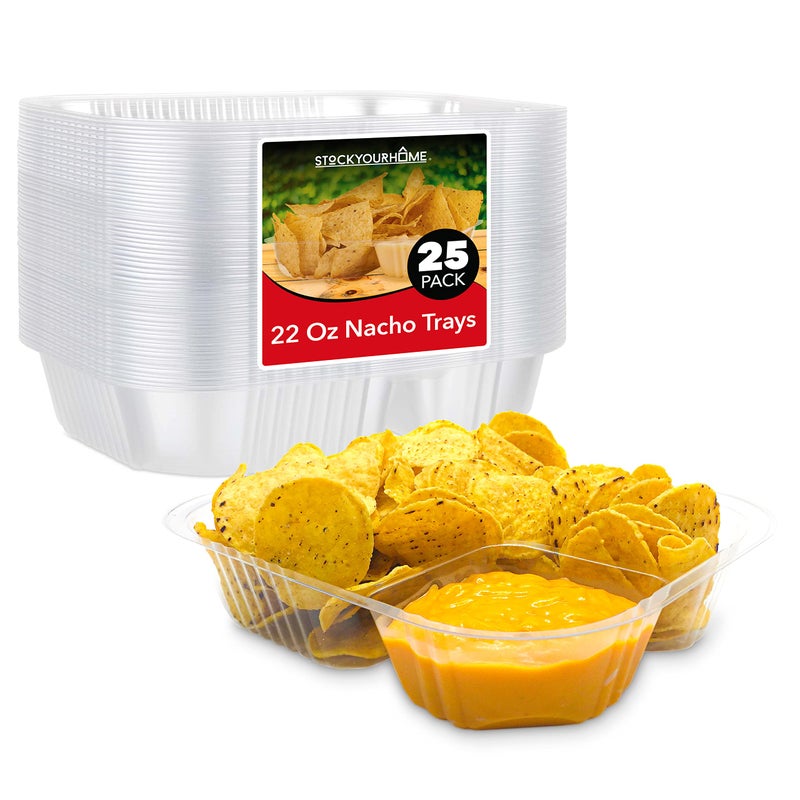 Stock Your Home 22oz Plastic Nacho Trays 25 Pack Large Disposable Tray for Nachos  Cheese Dip Concession Stand Supplies Movie Night Snacks for Kids Carnival Party Decorations Food Boats Snack Containers