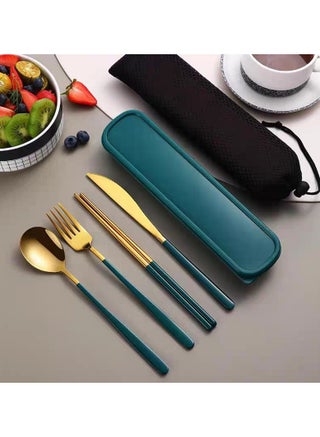Cutlery Set – Green & Gold Knife | Spoon | Fork | Chopsticks | 4-in-1 Stainless Steel with Box - pzsku/Z10A11A7648C0B3DE1769Z/45/_/1739780398/a9e8a7c3-a23f-46ab-9ac1-72439183788b
