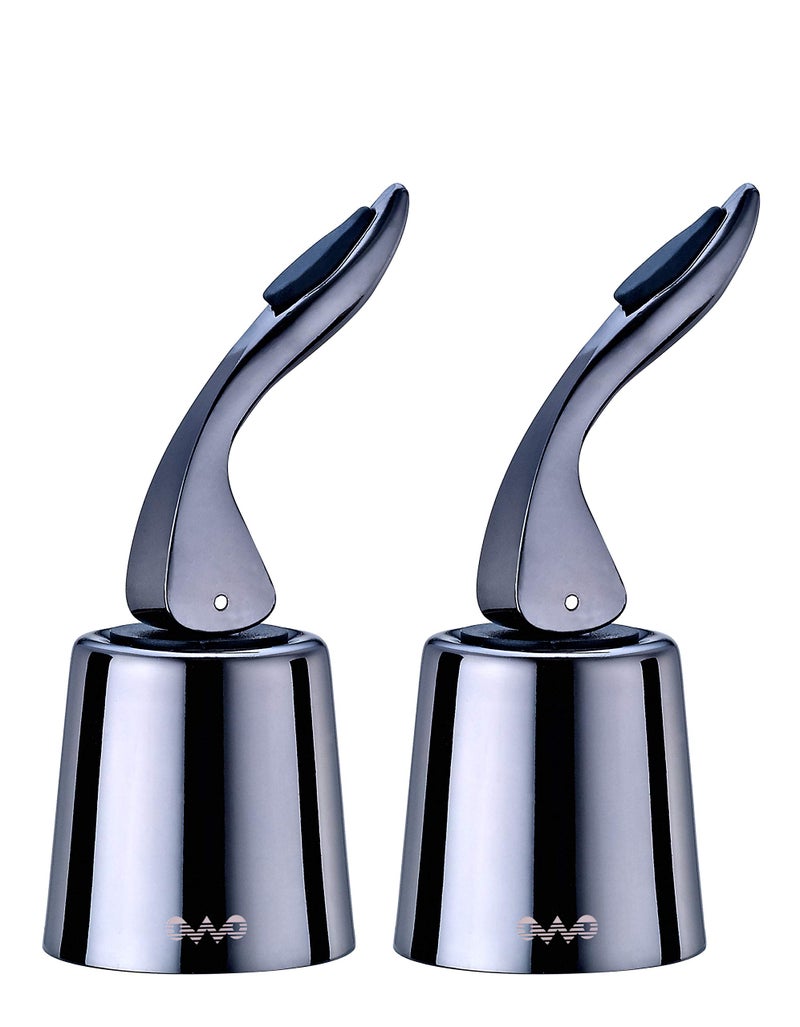 OWO Stainless Steel Wine Bottle Stopper Reusable Wine Saver with Silicone Seal Decorative Bottle Sealer Keeps Fresh Metal Black 2 Pack