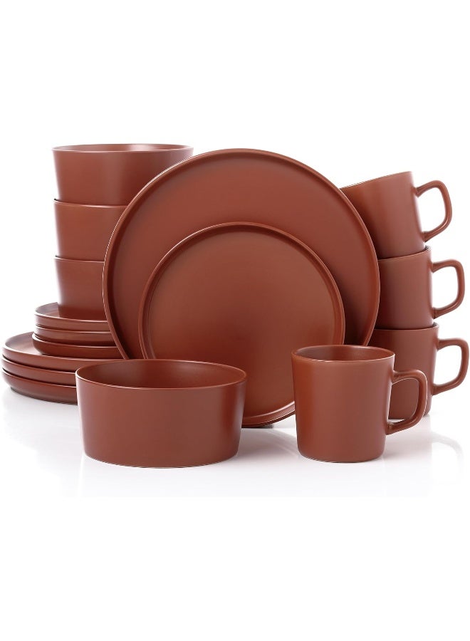 Lorren Home Trends Red Stoneware Dinnerware Set 16 Piece Service for 4 Microwave and Dishwasher Safe - Image 1