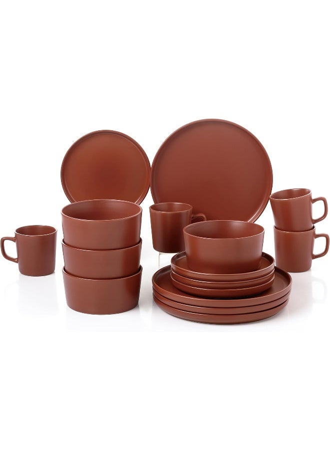 Lorren Home Trends Red Stoneware Dinnerware Set 16 Piece Service for 4 Microwave and Dishwasher Safe - Image 3