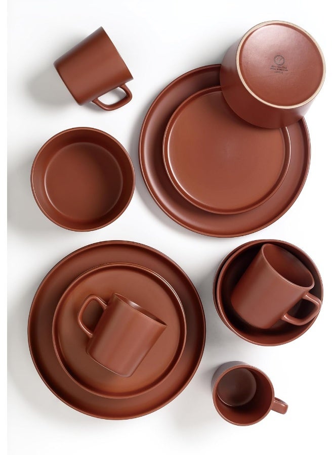 Lorren Home Trends Red Stoneware Dinnerware Set 16 Piece Service for 4 Microwave and Dishwasher Safe - Image 2