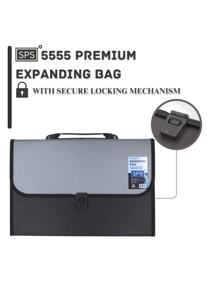 SPS 13 Pocket Expanding File Folder with Buckle Closure,Label Index and Handle for A4/Foolscap/Legal Documents (Grey) - Image 4
