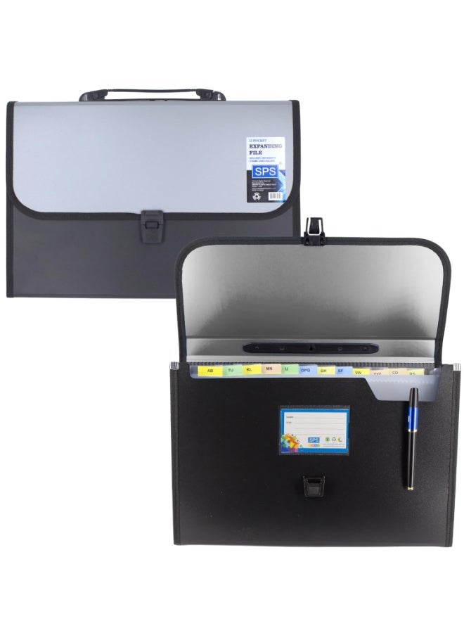 SPS 13 Pocket Expanding File Folder with Buckle Closure,Label Index and Handle for A4/Foolscap/Legal Documents (Grey) - Image 5