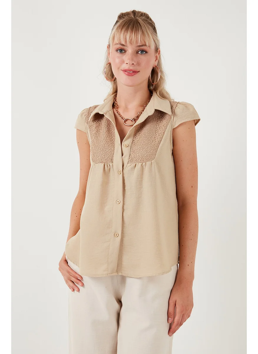 ليلا Lace Detailed Short Sleeve Regular Fit Shirt Women's Shirt 611GO0215