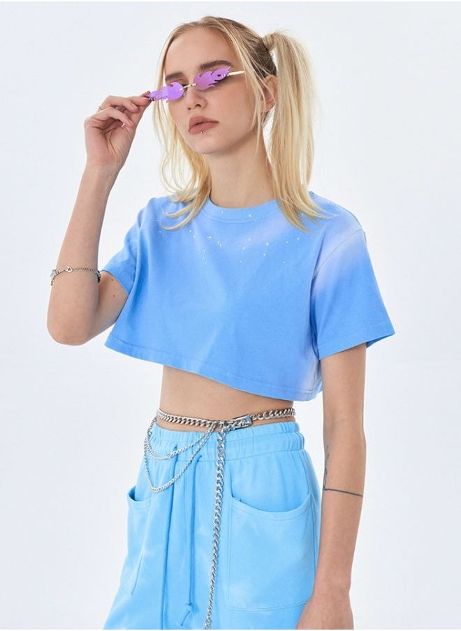 Mei Stylish - Women's Short Sleeve Crew Neck Loose Fit Crop T-shirt - Image 1