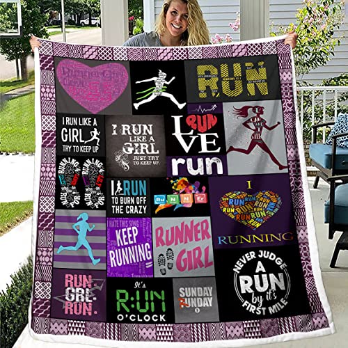 BEDMUST Runner Girl Throw Blanket Try to Keep Up Love Running Blanket Custom Cross Country Running Sports Throw Blanket for Adults Teens Children Kids 60x50 inches