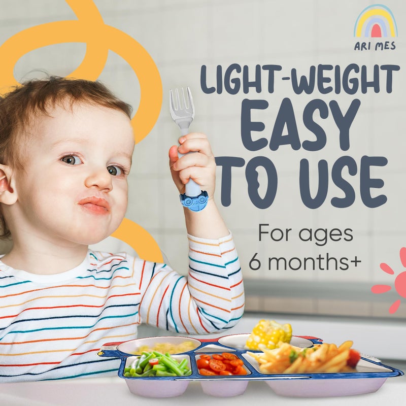 ARI MES - Divided Car Plate for Toddlers with Spoon and Fork - Fun, BPA-Free, Shatter- Resistant, Lightweight, Picky Eaters Kids Dinnerware Set, Children's Utensils - Image 4