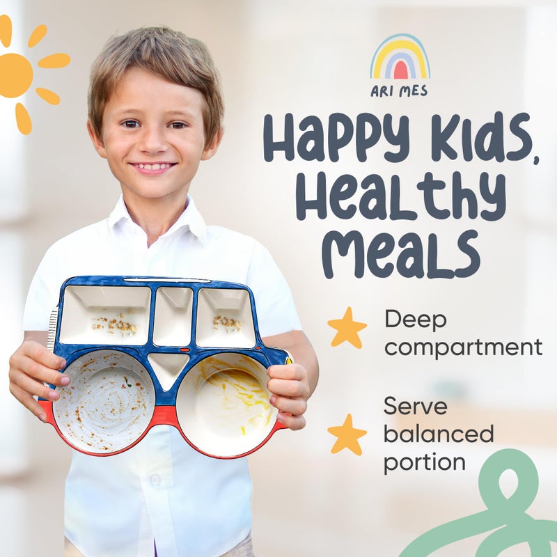 ARI MES - Divided Car Plate for Toddlers with Spoon and Fork - Fun, BPA-Free, Shatter- Resistant, Lightweight, Picky Eaters Kids Dinnerware Set, Children's Utensils - Image 5