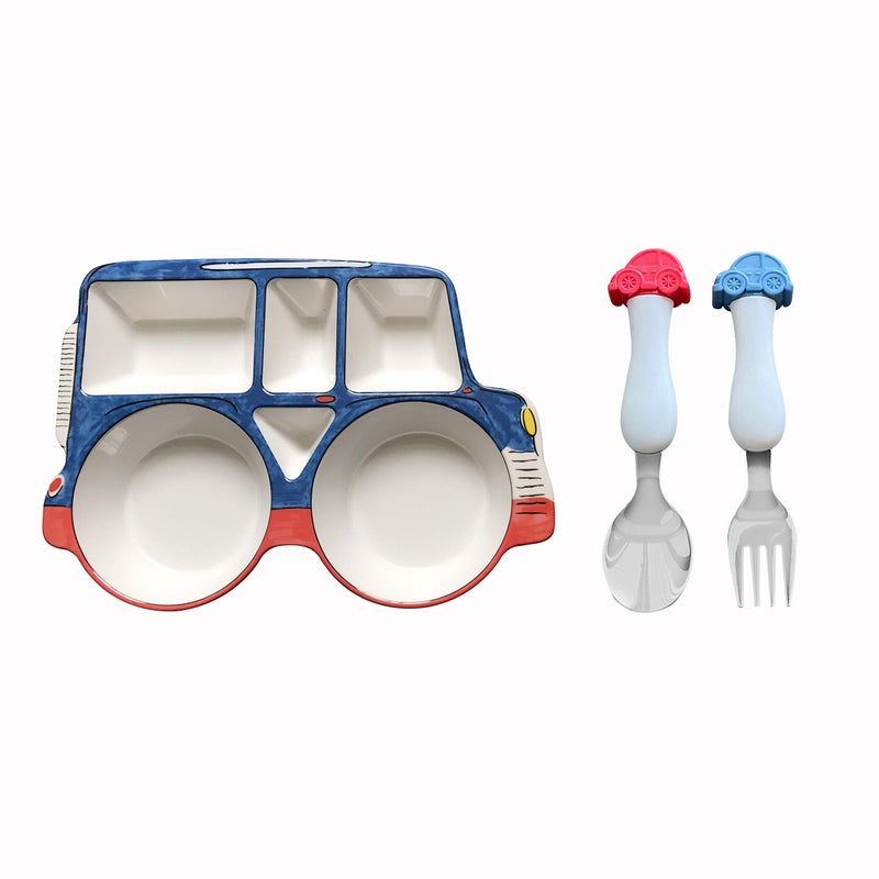 ARI MES - Divided Car Plate for Toddlers with Spoon and Fork - Fun, BPA-Free, Shatter- Resistant, Lightweight, Picky Eaters Kids Dinnerware Set, Children's Utensils - Image 1