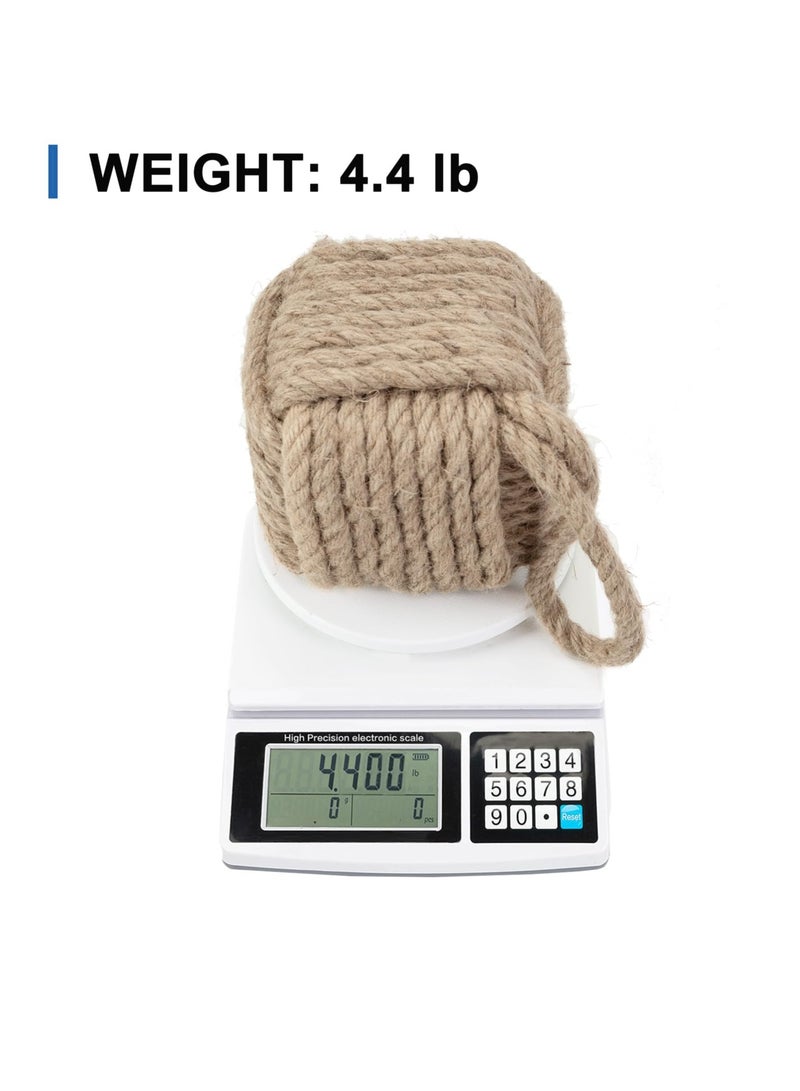 موانع الأبواب بحبل مع عقدة، موانع أبواب بحرية مزينة يدوية الصنع مع مقبض، موانع أبواب داخلية بوزن من جوت على شكل عقدة بحارية للأبواب والنوافذ، حجرة توقف، مربعة (5 بوصات × 5 بوصات، 4.4 رطل) - Image 4