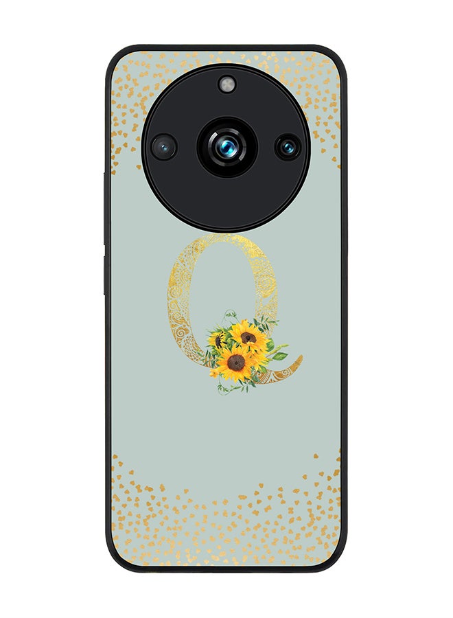 Stylizedd Rugged Black Edge case for Realme 11 Pro/Realme 11 Pro+ Case Cover - Custom Monogram Initial Letter Mandala Floral Pattern Alphabet - Q (Light Grey) - Image 1