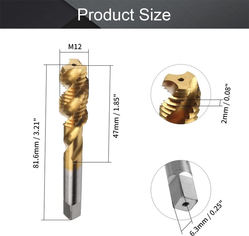 اتول مارت Utoolmart برغي مترابطة مترية حلزونية للآلة M12 خيط H2 طلاء تيتانيوم كوبالت M35 HSS لون ذهبي 1 قطعة - Image 2