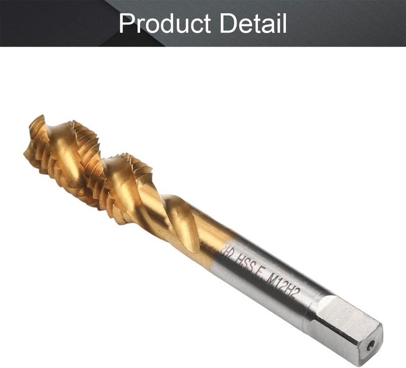 اتول مارت Utoolmart برغي مترابطة مترية حلزونية للآلة M12 خيط H2 طلاء تيتانيوم كوبالت M35 HSS لون ذهبي 1 قطعة - Image 4