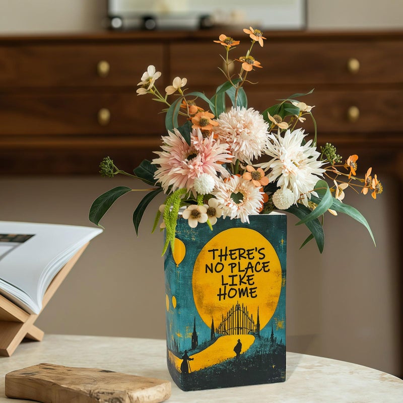 LIFFY Book Vase for Flowers, Ceramic Flower Vase Bookshelf Decor, Unique Book Shape Decration Vase Bookend Gift for Book Lovers(Teal Blue, Wizard of Oz) - Image 4