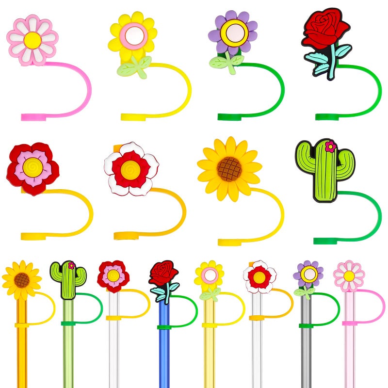 ELIUNG Flowers Straw Tips Cover For Stanl-Ey Cup Reusable Straw Toppers For Tumblers Dust-Proof Straw Plugs For Stanl-Ey Tumblers Portable Straw Caps For Reusable Straws Decoration - Image 1