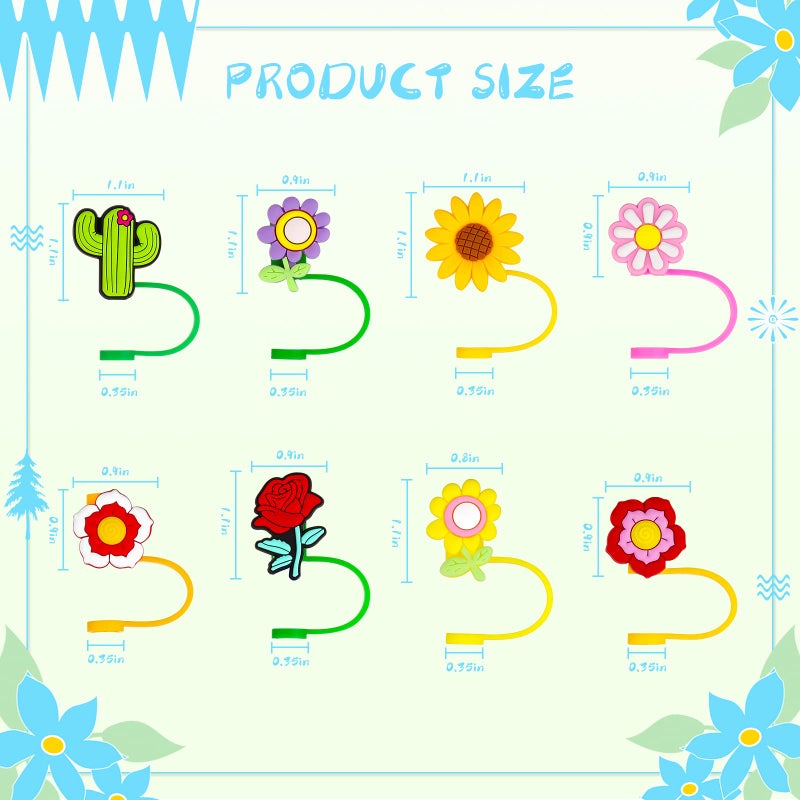 ELIUNG Flowers Straw Tips Cover For Stanl-Ey Cup Reusable Straw Toppers For Tumblers Dust-Proof Straw Plugs For Stanl-Ey Tumblers Portable Straw Caps For Reusable Straws Decoration - Image 2