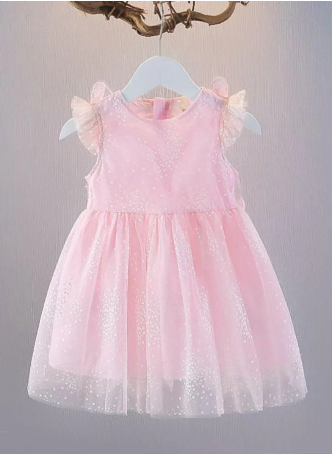 YUNIQEE Pink Fit & Flare Crew Neck Embellished Dress
