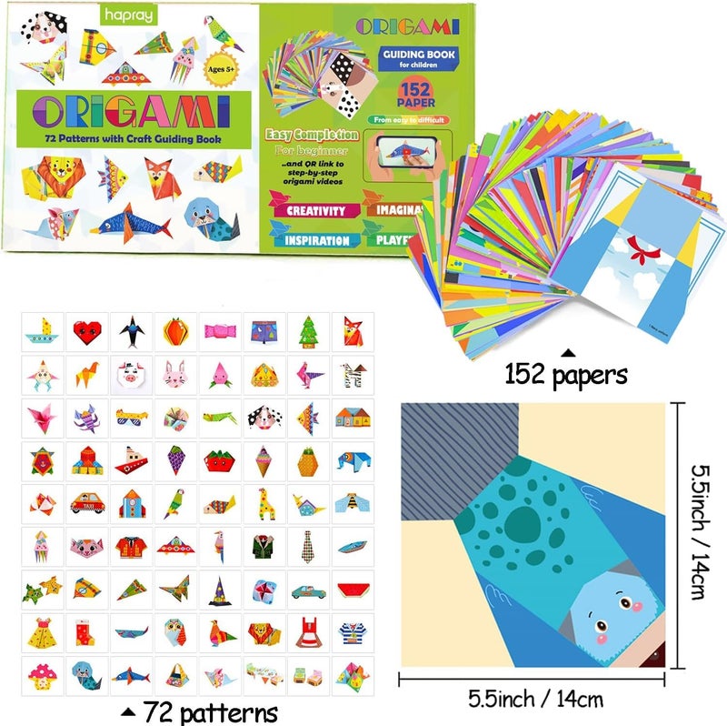 hapray Origami Set for Kids 5-12, 152 Sheets, 72 Patterns & Guide - Image 2