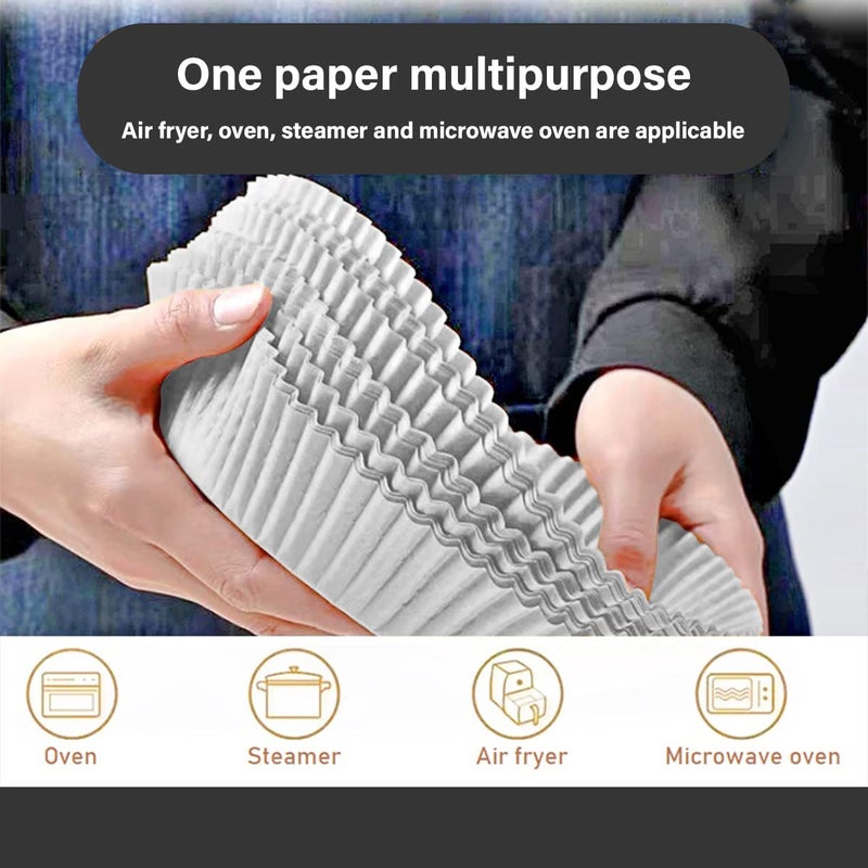 hanso Air Fryer Disposable Paper Liners, 100 Pcs Air Fryer Liners, Non-Stick Air Fryer Liners, Water-proof, Oil-Proof Parchment Paper for Cooking, Baking, Roasting, Microwave, 20x16x4.5cm (White) - Image 3