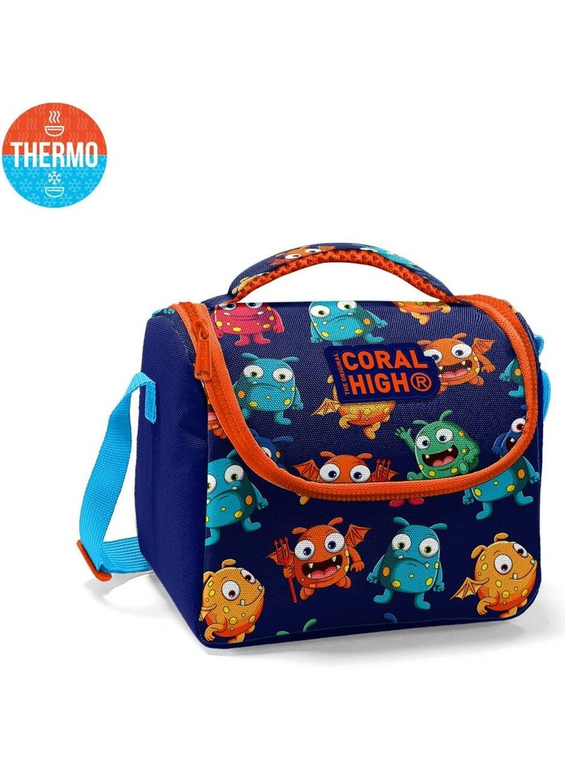 CORAL HIGH Kids Navy Blue Monster Patterned Thermo Lunchbox 11822  - Image 1
