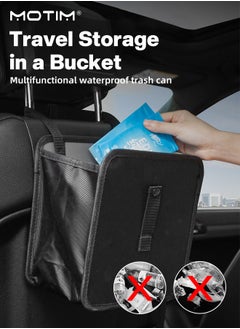 Motim Foldable Car Trash Can with 2 Roll Trash Bags, Hanging Waterproof Car Trash Bag Car Waste Basket, Collapsible Car Garbage Bin, Oxford Car Travel Storage Box Bag  - Image 4