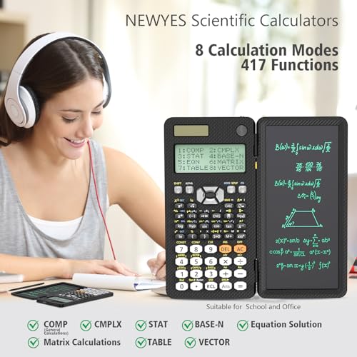 NEWYES Rechargeable Scientific Calculators 991ES MAX, 417 Functions, Writing Pad, Foldable Hard Case, 4-Line Written Display Advanced Calculators for Students School Engineering, Dual Power, Black - Image 4