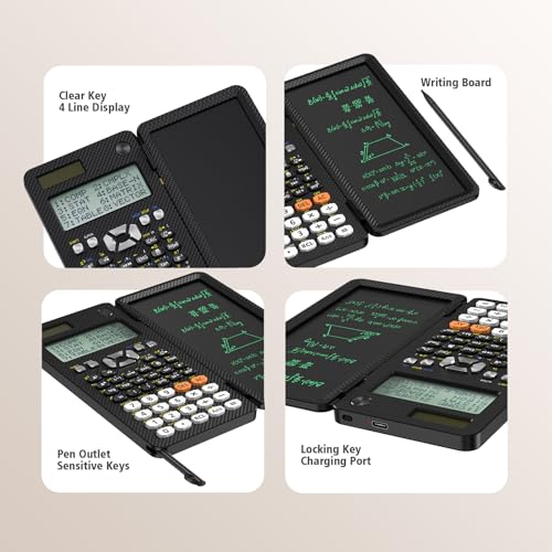 NEWYES Rechargeable Scientific Calculators 991ES MAX, 417 Functions, Writing Pad, Foldable Hard Case, 4-Line Written Display Advanced Calculators for Students School Engineering, Dual Power, Black - Image 2