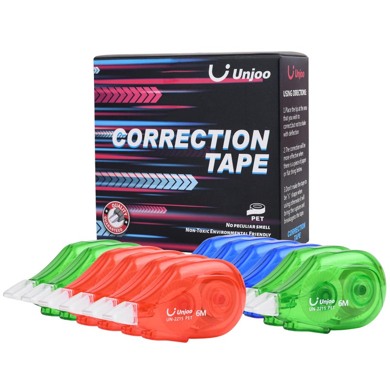 Unjoo Whiteout Correction Tape, Easy To Use Applicator for Instant Corrections Correct Wrong Writing At Any Time, For school, Office (6M/256" x 0.2",3 colors, 12pack) - Image 1
