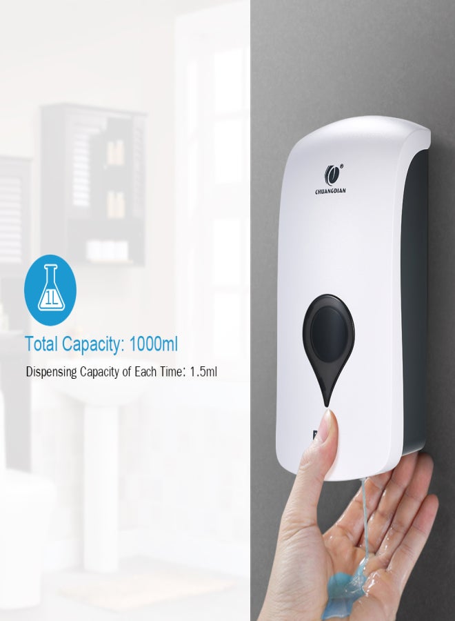 CHUANGDIAN 1000ml No Drilling Wall Mounted Soap Dispenser Shower Gel Liquid Shampoo Dispenser Holder for Business Public Places--White - Image 5