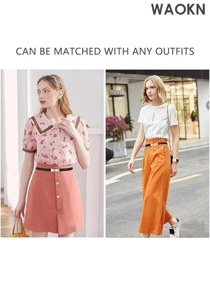 WAOKN Elegant slim leather belt features a modern gold-tone turn-lock buckle that can be easily adjusted with one hand for the perfect fit. Women's Thin Leather Belt with Adjustable Gold-tone Turn-lock Buckle - Perfect for Dresses, Jeans and Jackets, Black - Image 3