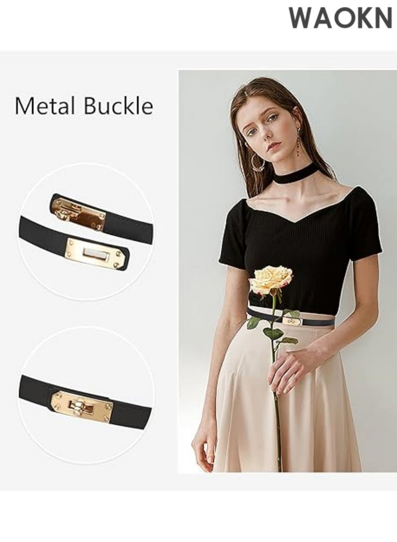 WAOKN Elegant slim leather belt features a modern gold-tone turn-lock buckle that can be easily adjusted with one hand for the perfect fit. Women's Thin Leather Belt with Adjustable Gold-tone Turn-lock Buckle - Perfect for Dresses, Jeans and Jackets, Black - Image 5