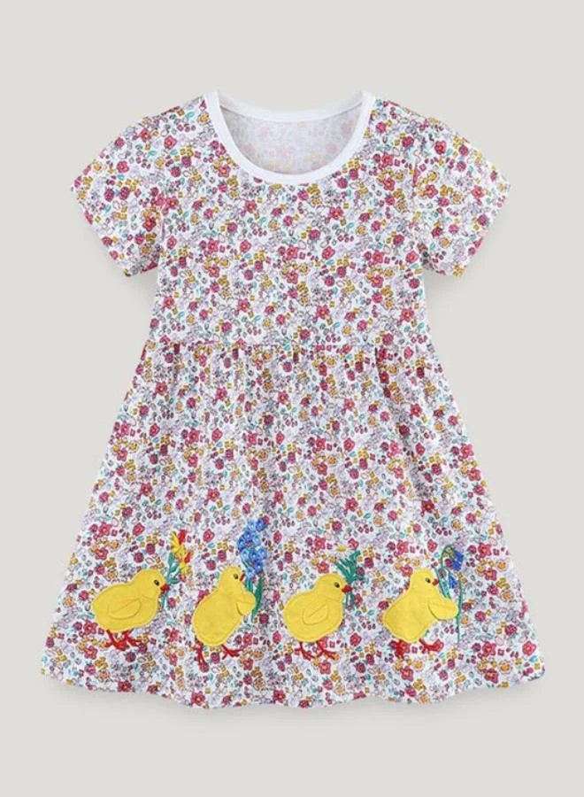 يونيكي White A-Line Crew Neck Printed Dress