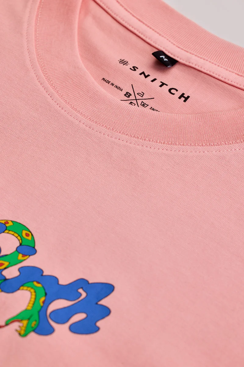 سنيتش Light Pink Graphic Half Sleeve Oversized Streetwear T-Shirt