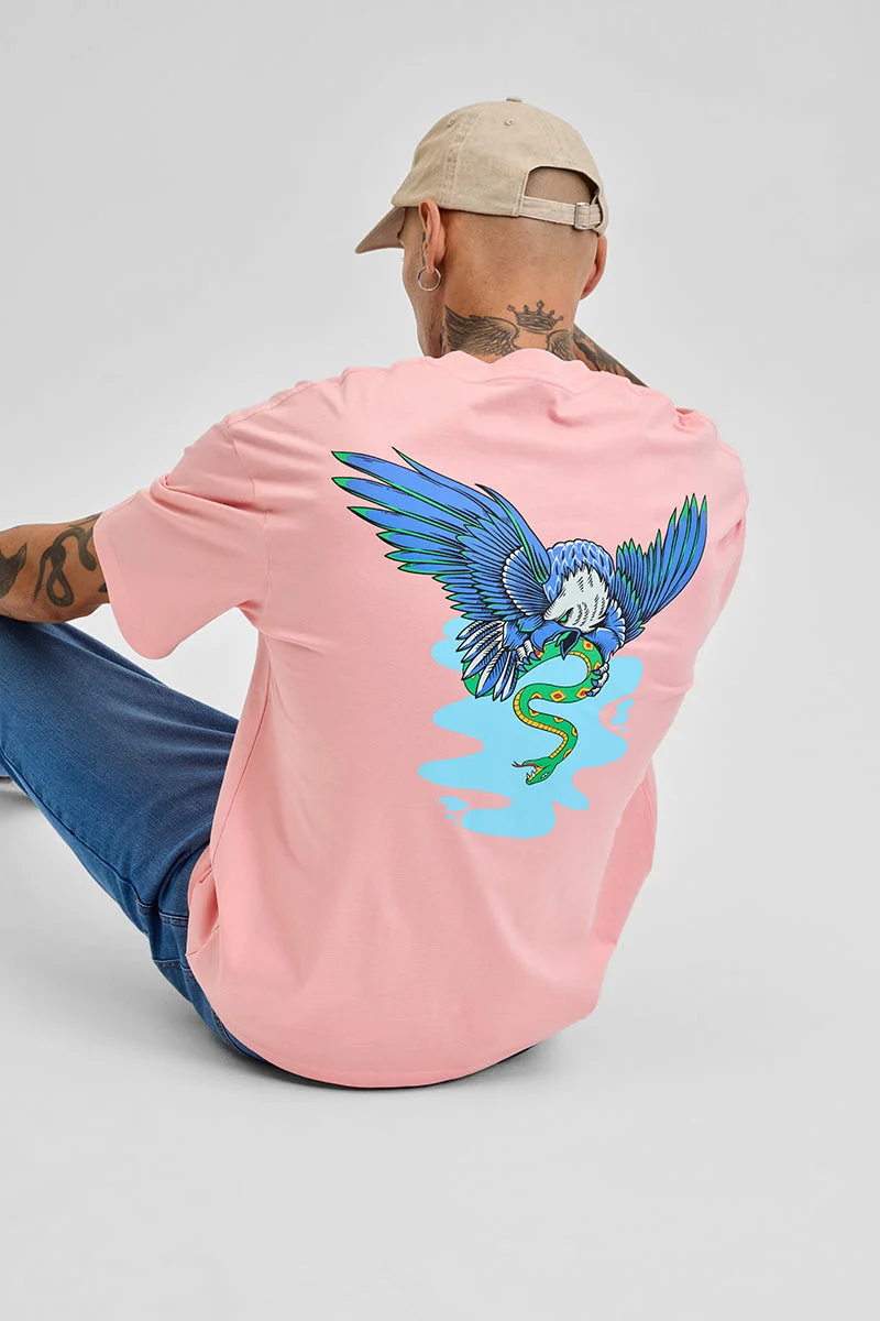 سنيتش Light Pink Graphic Half Sleeve Oversized Streetwear T-Shirt