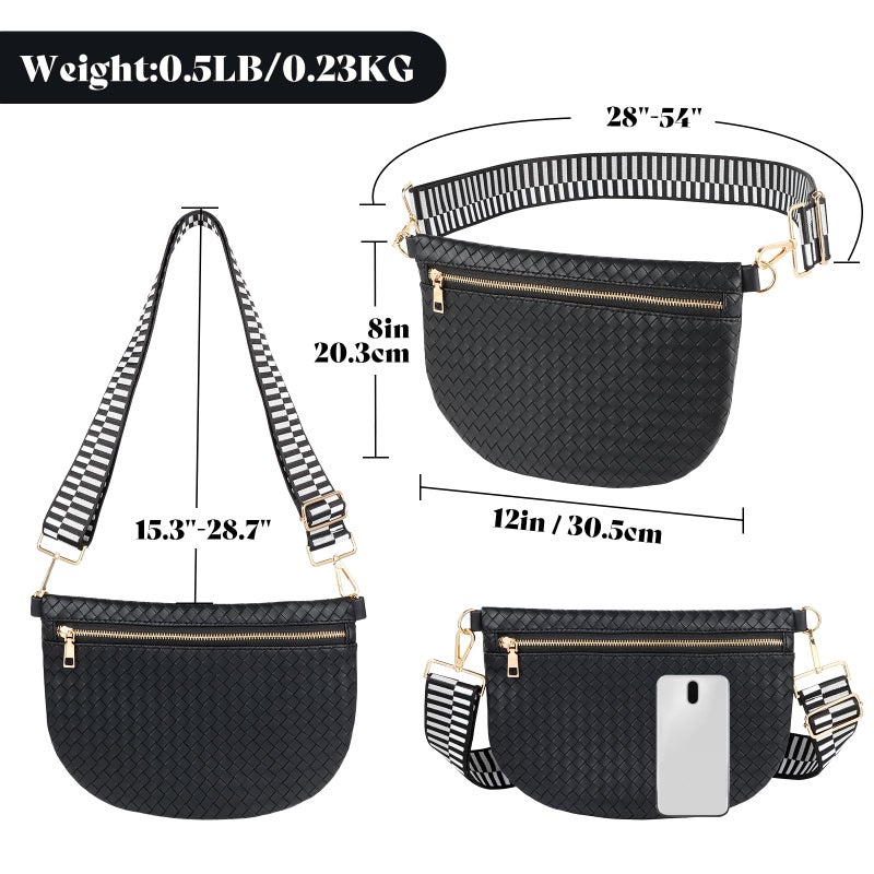 Dealkion Woven Crossbody Bags for Women Leather Belt Bum Sling Purse Fanny Waist Pack Chest Shoulder Bag for Women-Black - Image 5