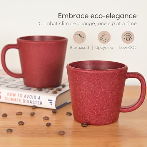 Eha Earth-Friendly Majestic Coffee Mug Set of 4 |375 ml|Made with Rice Husk & Bamboo Fibers|Microwave Safe|Hot & Cold Coffee Cup, Milk & Tea Cup |Matte Finish Mugs for Coffee |Multi-Dark - Image 3