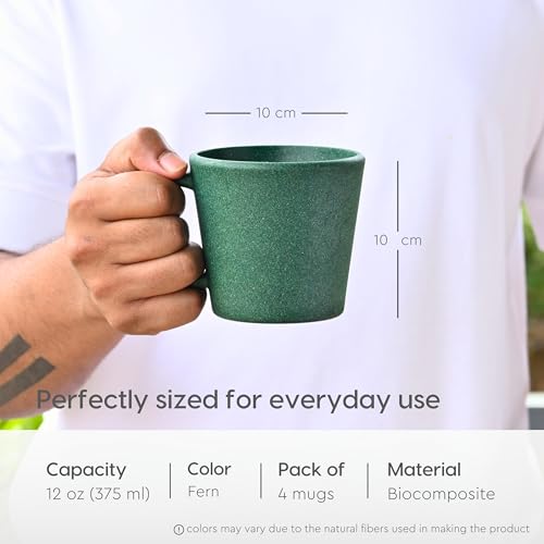 Eha Earth-Friendly Majestic Coffee Mug Set of 4 |375 ml|Made with Rice Husk & Bamboo Fibers|Microwave Safe|Hot & Cold Coffee Cup, Milk & Tea Cup |Matte Finish Mugs for Coffee |Multi-Dark - Image 2