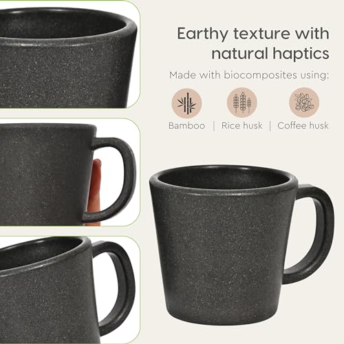 Eha Earth-Friendly Majestic Coffee Mug Set of 4 |375 ml|Made with Rice Husk & Bamboo Fibers|Microwave Safe|Hot & Cold Coffee Cup, Milk & Tea Cup |Matte Finish Mugs for Coffee |Multi-Dark - Image 5